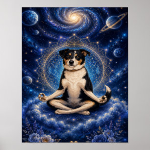 Poster Cachorro Tricolor Meditando Mandala Cósmica Zen Yo