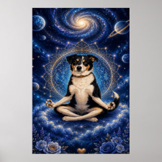 Poster Cachorro Tricolor Meditando Mandala Cósmica Zen Yo