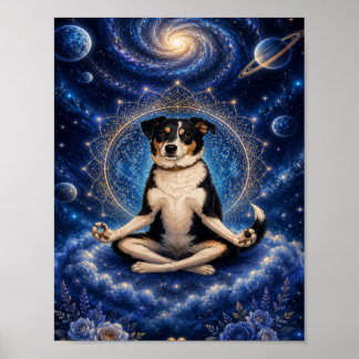 Poster Cachorro Tricolor Meditando Mandala de Ioga Zen Có