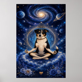 Poster Cachorro Tricolor Meditando Mandala de Ioga Zen Có