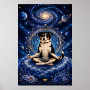 Poster Cachorro Tricolor Meditando Mandala de Ioga Zen Có