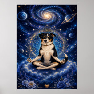 Poster Cachorro Tricolor Meditando Mandala de Ioga Zen Có