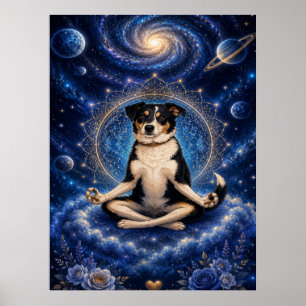 Poster Cachorro Tricolor Meditando Mandala de Ioga Zen Có