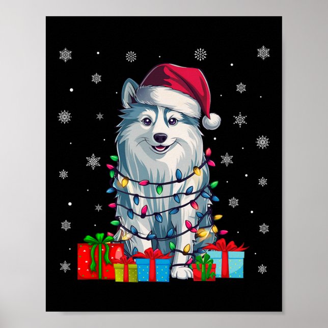 Poster Cachorro Ugly Xmas Lights Santa Hat American Eskim (Frente)