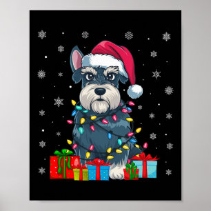 Poster Cachorro Ugly Xmas Luz Santa Hat Schnauzer Cachorr