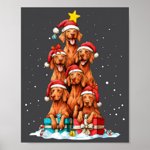 Poster Cachorro Vizsla Fofo Árvore de Natal Gorro de Nata