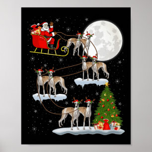Poster Cachorro Whippet Papai Noel Trenó Voador Divertido