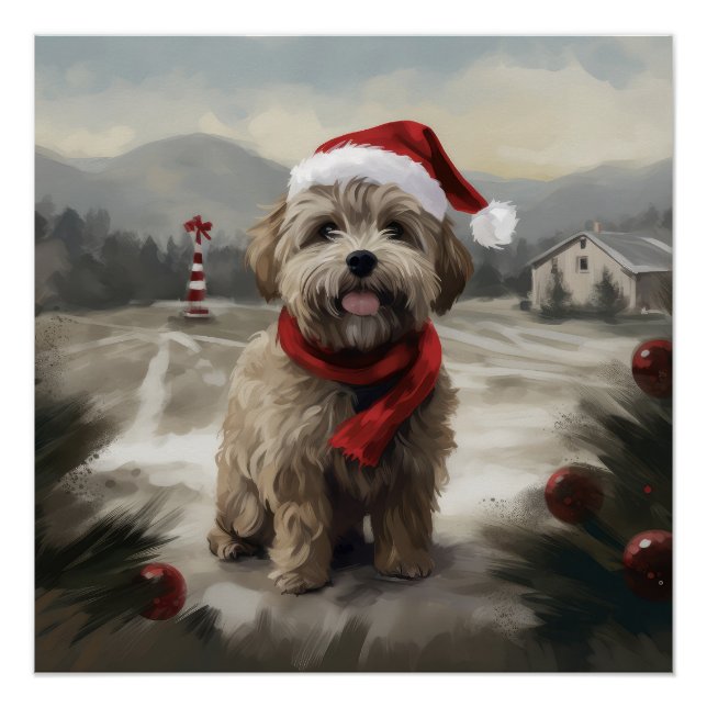 Pôster Cachorro Yorkipoo na Neve Natal (Frente)