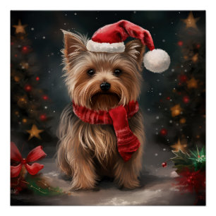 Pôster Cachorro Yorkshire Terrier na Neve Natal