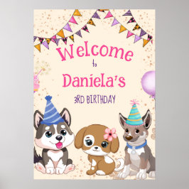 Poster Cachorros bonitos sinal de boas-vindas da festa de
