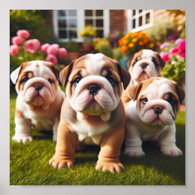 Poster Cachorros de Bulldog em inglês fofo (Frente)