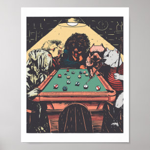 Poster Cachorros Noturnos De Jogo Em Billiard Piscina Cap