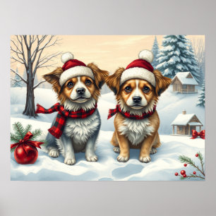Poster Cachorros pequenos no inverno de pré-disquete e ch