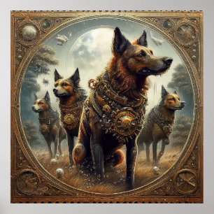 Poster Cachorros Steampunk Na Caça
