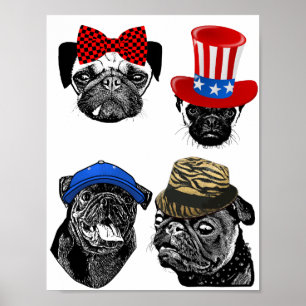 Poster Cachorros Vestindo chapéus e arco de arte origina