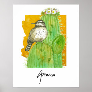 Poster Cacto do Arizona em Flor e Pássaro Cactista