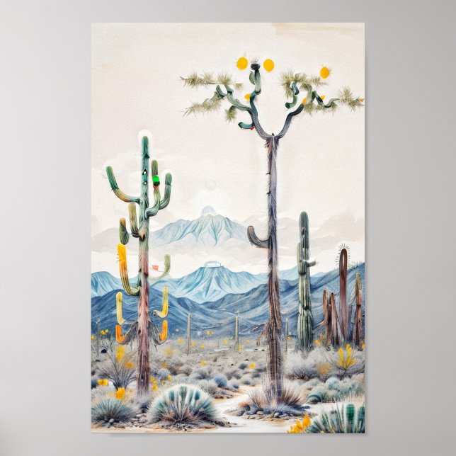 Poster Cacto do deserto surreal abstrato cor pastel (Frente)