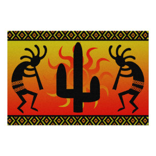 Pôster Cacto Kokopelli de Sun do deserto do sudoeste