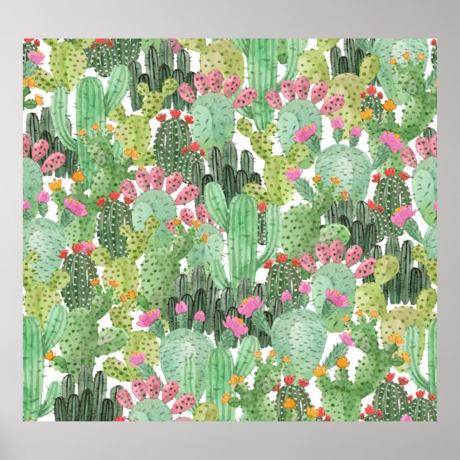 Poster Cacto Pintado à Mão: Verde Deserto (Frente)