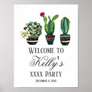 Poster cacto, suculento, aquarela, sinal de boas-vindas f
