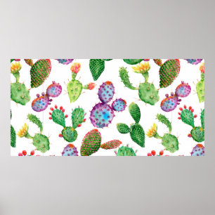 Poster Cacto tropical pintado à mão de aquarelas. Sem c
