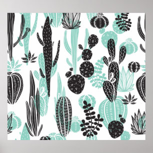 Poster Cactos Desenhados À Mão: Sem Costura