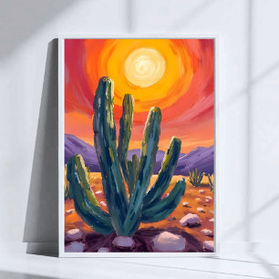 Poster Cactos do Deserto   Pintura de Paisagem da Naturez