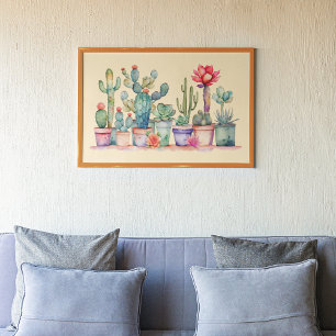 Poster Cactos E Suculentes Coloridos Potentes