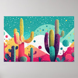 Poster Cactos em cores vibrantes