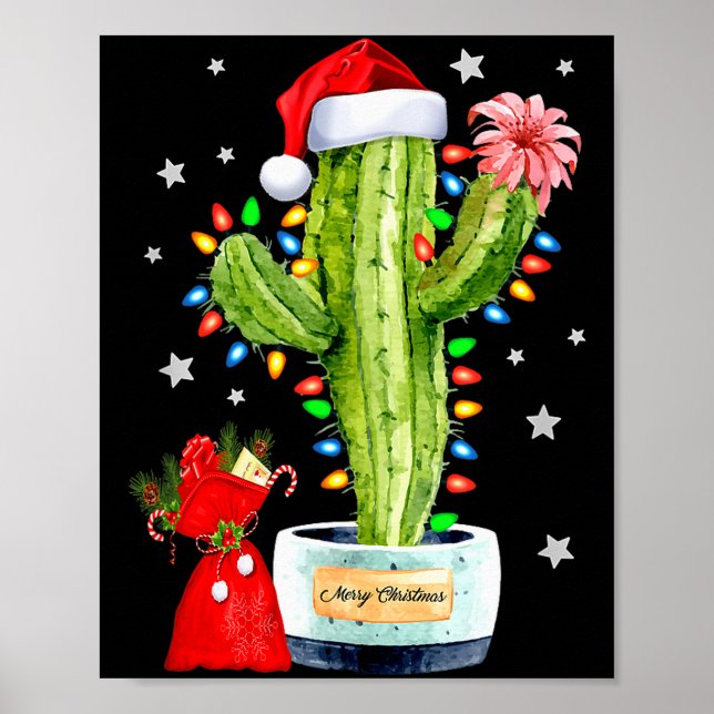 Poster Cactus Christmas Sweater Lights Santa Xmas Plant L (Frente)