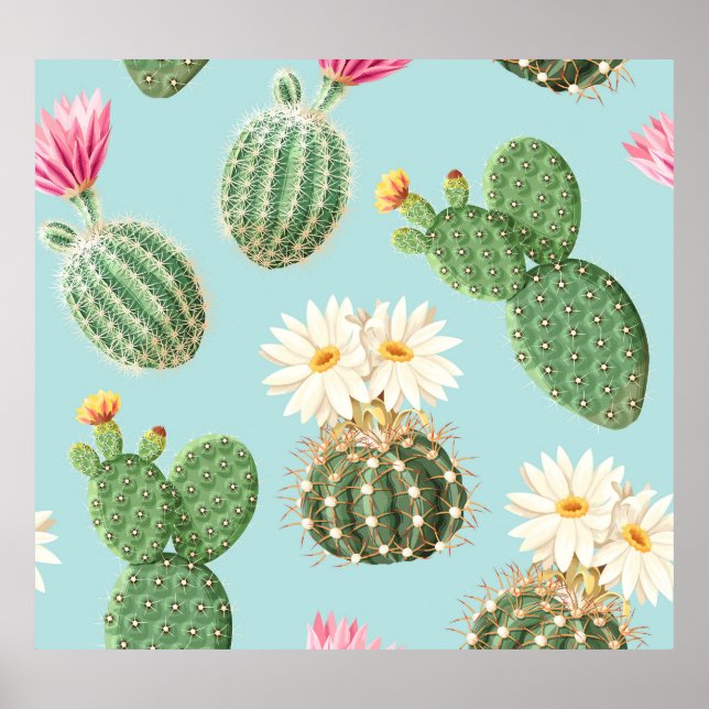 Poster Cactus, flores cor-de-rosa: decor leve (Frente)