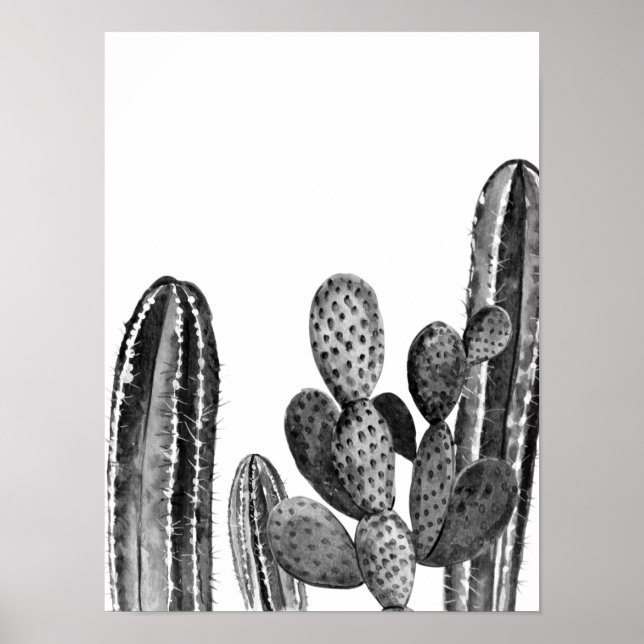 Poster Cactus Moderno Sudoeste Negro Branco (Frente)