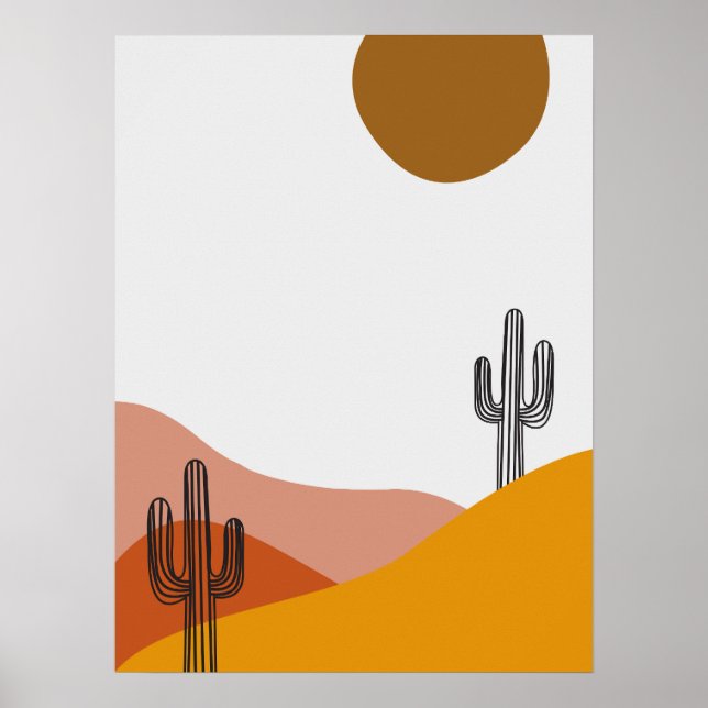 Poster Cactus Na Ilustração Da Paisagem Do Deserto (Frente)