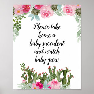 Poster Cactus Rosa Floral Por Favor Tome Um Bebê Suculent