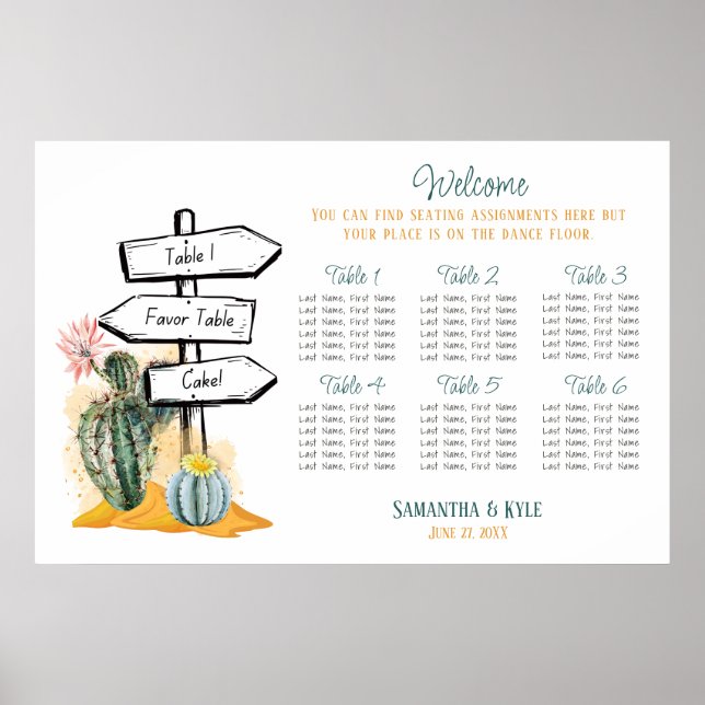 Poster Cactus Wedding Seating Chart (Frente)
