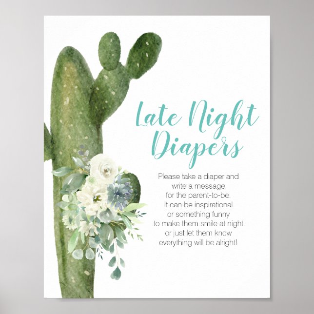 Poster Cactus White Flowers Sinal de Fraldas Noturnas Tar (Frente)