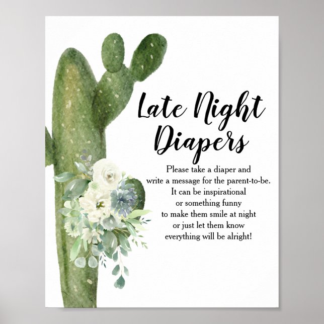 Poster Cactus White Flowers Sinal de Fraldas Noturnas Tar (Frente)