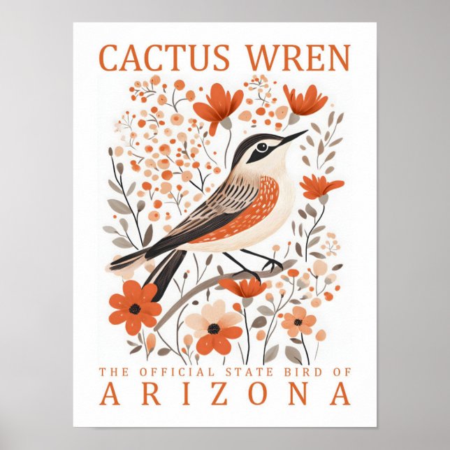 Poster Cactus Wren Bird da Arizona dos EUA (Frente)