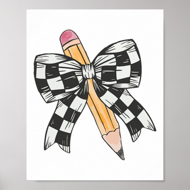Poster Cada Lápis de Arco Coquette Com Arco Rosa de Volta (Frente)