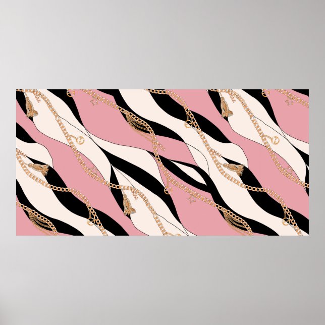 Poster cadeia de correias padrão de ilustração dourada, t (Frente)