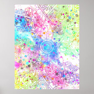 Poster Cadeias de água design com palheiro de flores bran