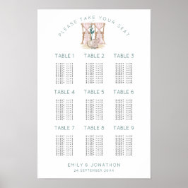 Poster Cadeiras de Casamento 9 Mesas 90 Carta de Assentos