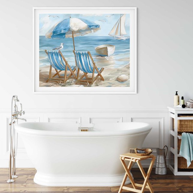 Poster Cadeiras de Praia Costeiras Arte de Parede Costeir (Coastal Beach Chairs Coastal Wall Art | Poster by TinkPrints. )