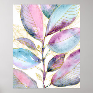 Poster Caderno Espiral de Folhas Botânicas em Aquarela Pa