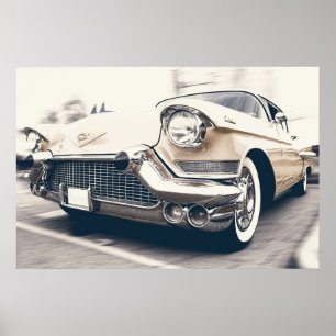 POSTER CADILLAC BEGE DO VINTAGE COM GRADE DO CROMO