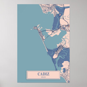 Poster Cádis Espanha Mapa da Cidade Ventilada Viagem
