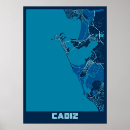 Poster Cádiz - Mapa da Cidade da Paz na Espanha