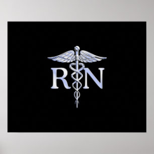 Pôster Caduceus de prata do RN da enfermeira diplomada no