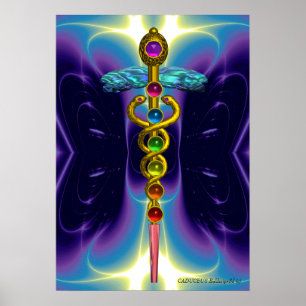Pôster CADUCEUS E 7 CHAKRAS, ametist vibrante do ouro