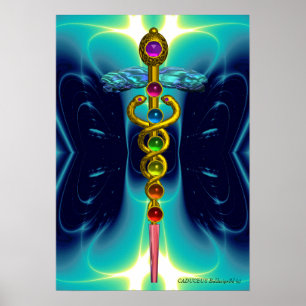 Pôster CADUCEUS E 7 CHAKRAS, vibrante ametísta do ouro